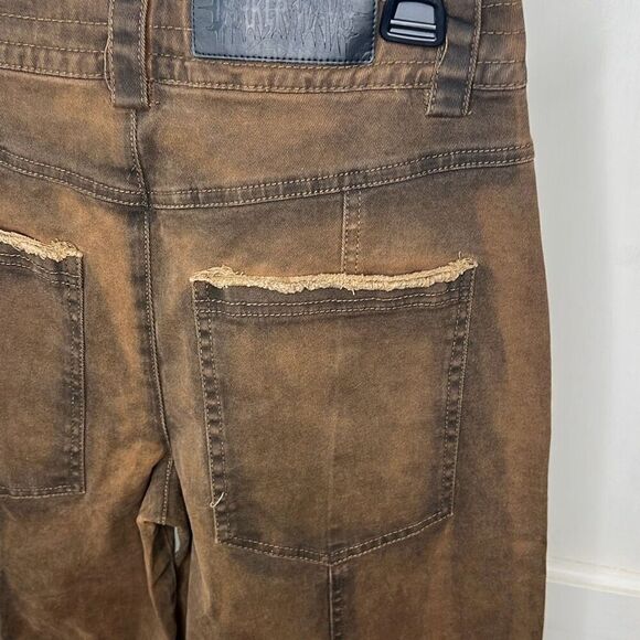 Dolls Kill Darker Waves FADER OVERSIZED BAGGY PANTS Brown Acid Wash Size XS Nwt - Picture 5 of 7